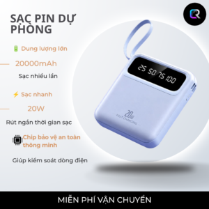 Bộ Sạc Nhanh Di Động 20000mAh với 4 Cáp Dữ Liệu Màn Hình Thông Minh Nhiều Cổng Hiển Thị Pin