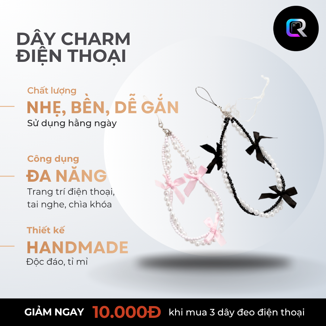 Dây Đeo Điện Thoại Handmade Ngọc Trai Phối Nơ Ribbon Coquette