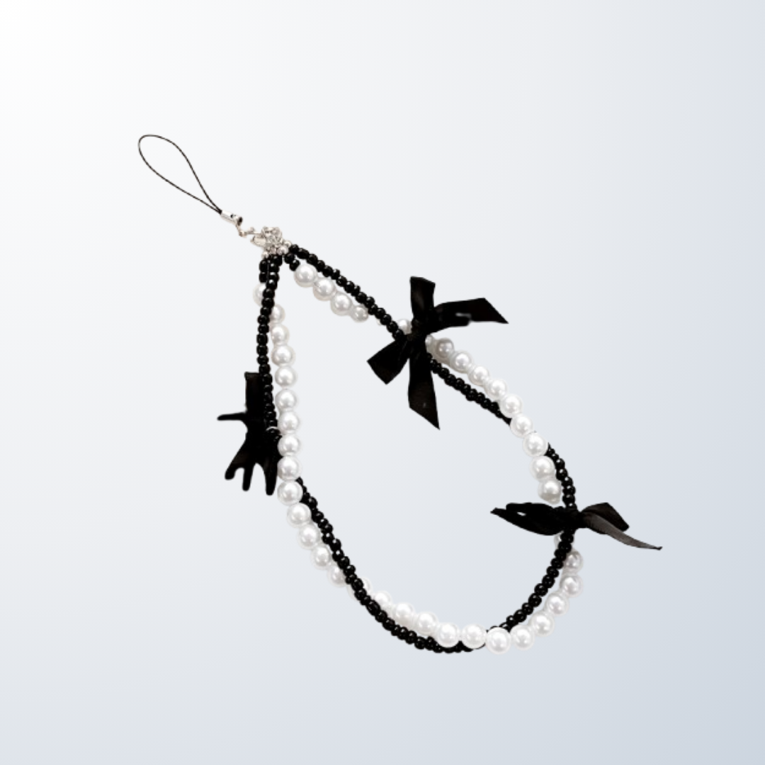 Dây Đeo Điện Thoại Handmade Ngọc Trai Phối Nơ Ribbon Coquette - Ảnh 2