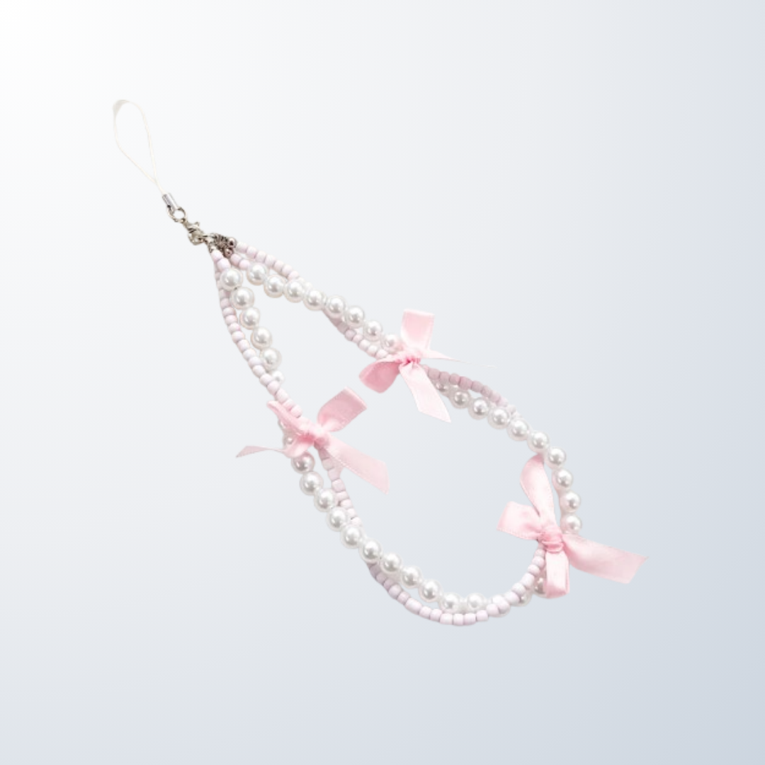 Dây Đeo Điện Thoại Handmade Ngọc Trai Phối Nơ Ribbon Coquette - Ảnh 3