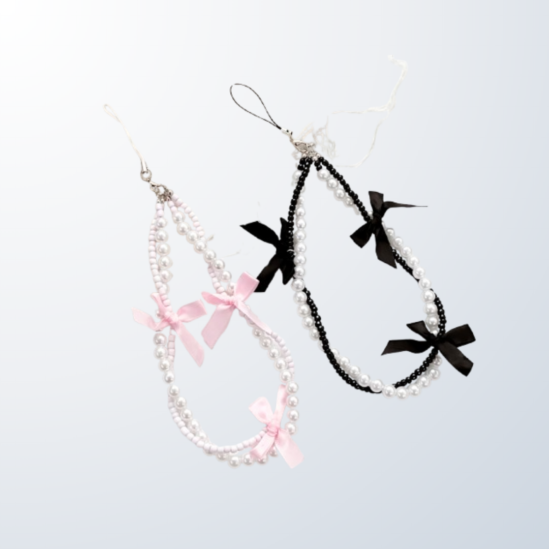 Dây Đeo Điện Thoại Handmade Ngọc Trai Phối Nơ Ribbon Coquette - Ảnh 4