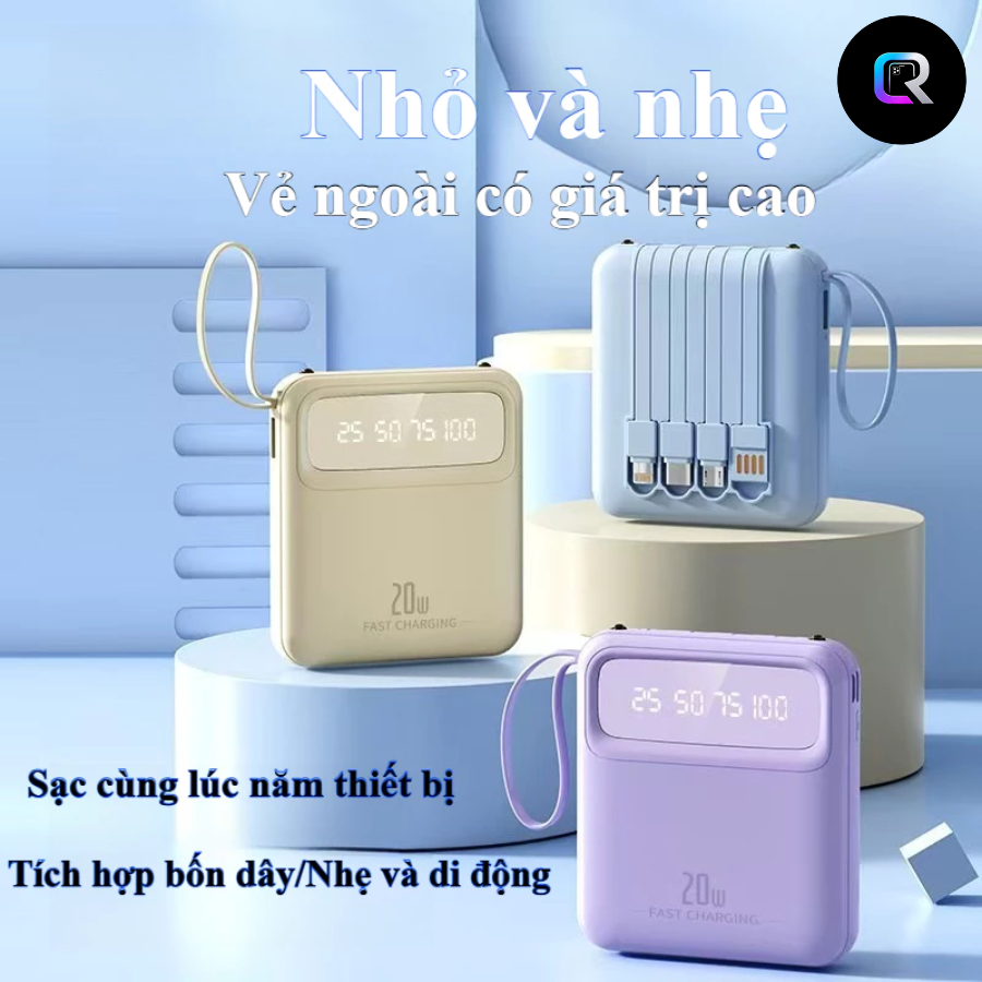 Bộ Sạc Nhanh Di Động 20000mAh với 4 Cáp Dữ Liệu Màn Hình Thông Minh Nhiều Cổng Hiển Thị Pin - Ảnh 2