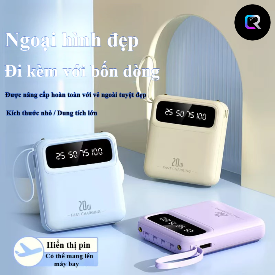Bộ Sạc Nhanh Di Động 20000mAh với 4 Cáp Dữ Liệu Màn Hình Thông Minh Nhiều Cổng Hiển Thị Pin - Ảnh 3